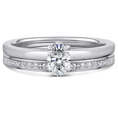 White Gold Diamond Oval Bridal Set - White Aster